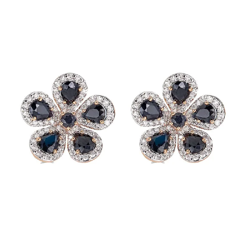 Best hoop earrings with oval shapes for a unique and elongated design-Black Sapphire & Diamond Flower Earrings