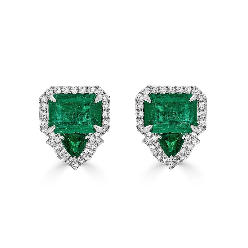 Hoop earrings with textured finishes for a vintage and classic style-Zambian Emerald and Diamond Earrings