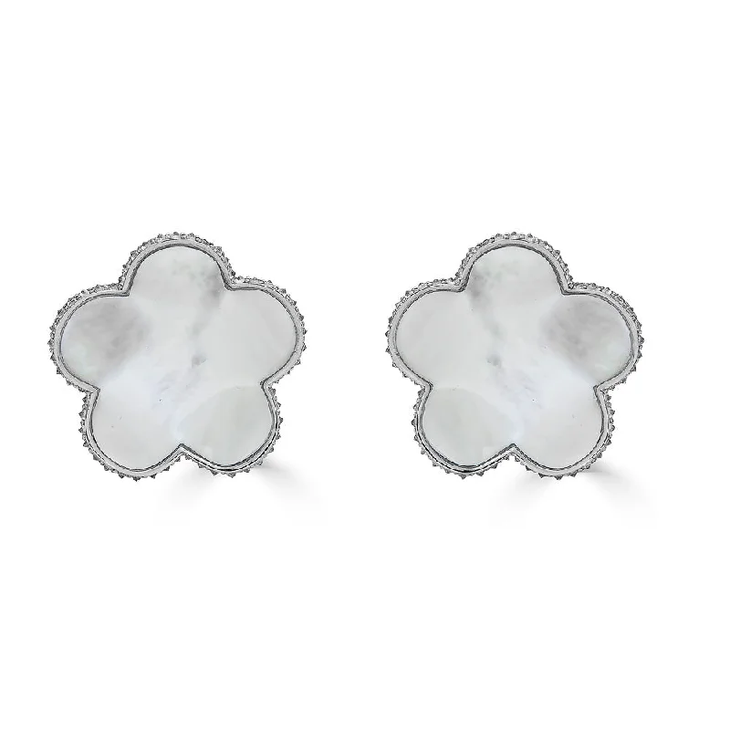 Hoop earrings with oversized designs for a bold, fashion-forward statement-White Mother of Pearl & Diamond Small Cinque Flower Earrings