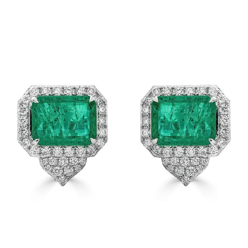 Hoop earrings with removable pendants for a versatile and customizable accessory-Emerald and Diamond Earrings