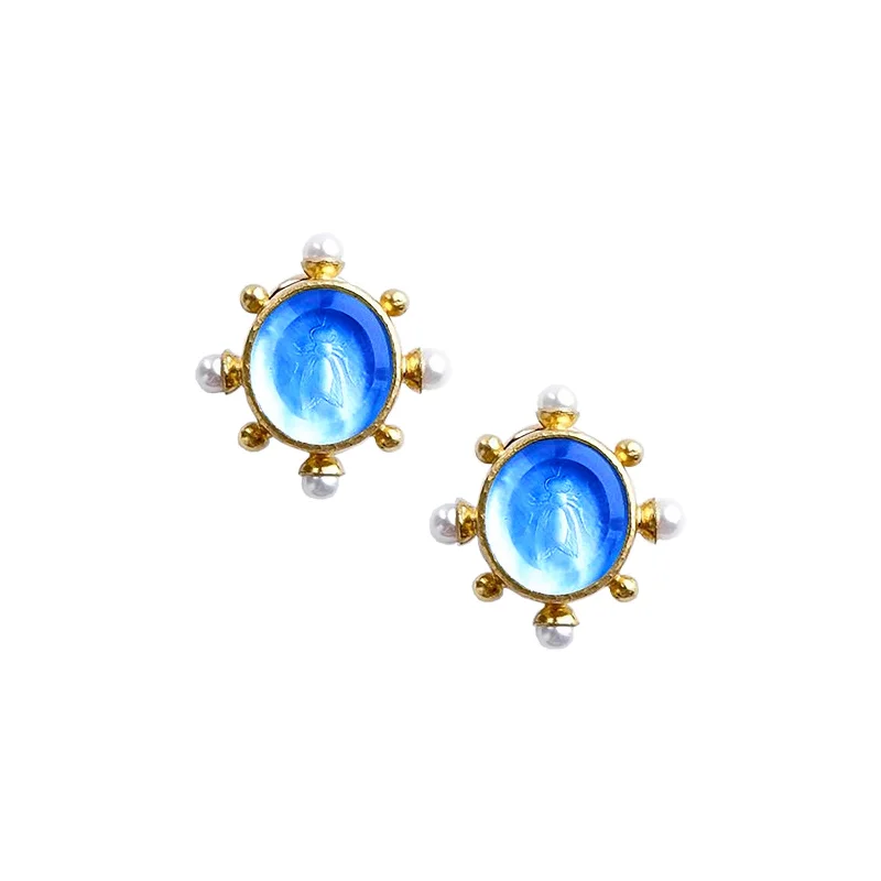 Hoop earrings with open designs for a modern, lighthearted vibe-Cerulean Demel Bee and Pearl Earrings