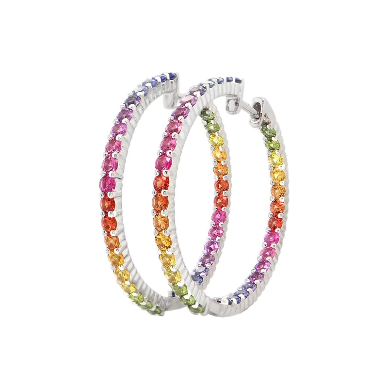 Hoop earrings with enamel stripes for a colorful and eye-catching design-Rainbow Sapphire Inside Outside Hoop Earrings