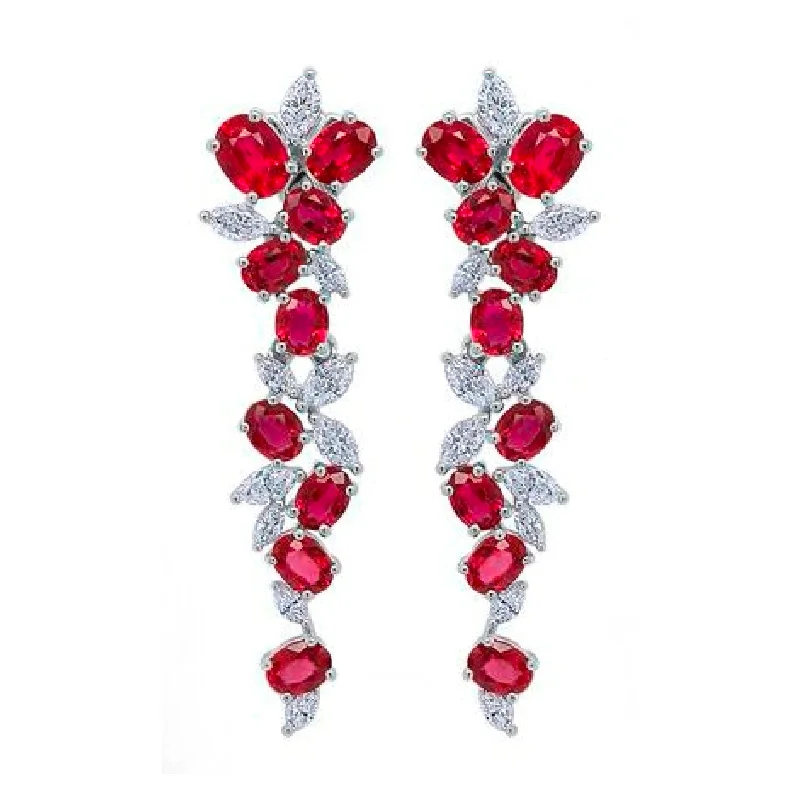 Best hoop earrings with butterfly motifs for a playful and whimsical appearance-Ruby & Diamond Cluster Dangle Earrings