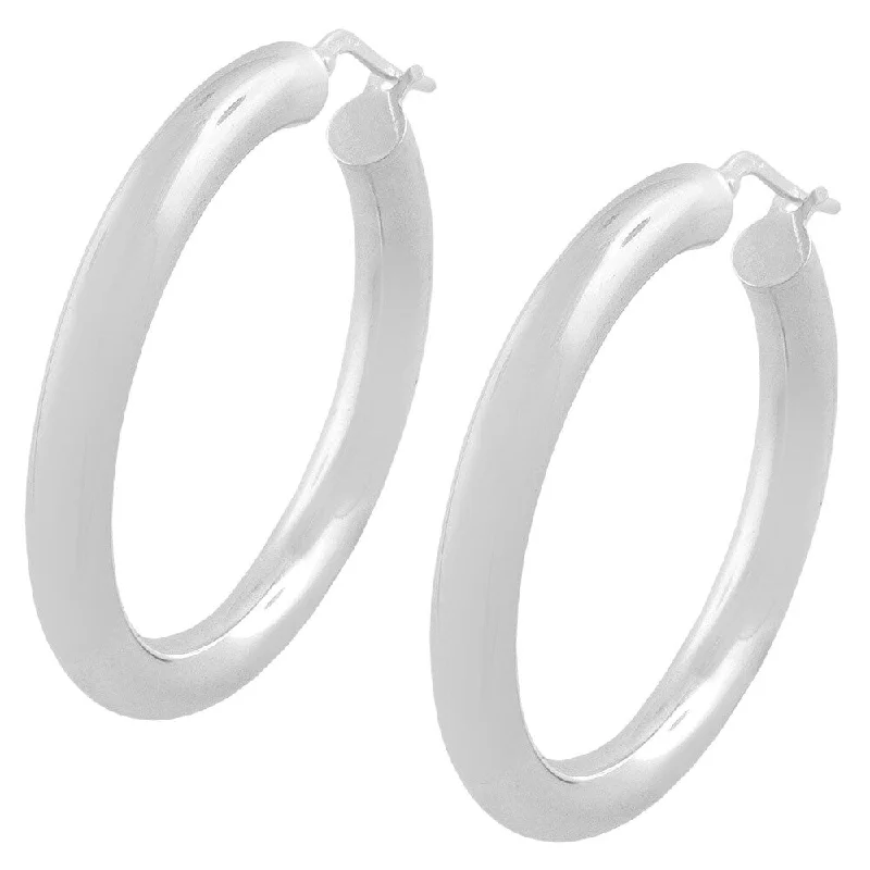 Hoop earrings with a chunky design for a bold and trendy statement-Fremada Women's Sterling Silver Round Polished Hoop Earrings