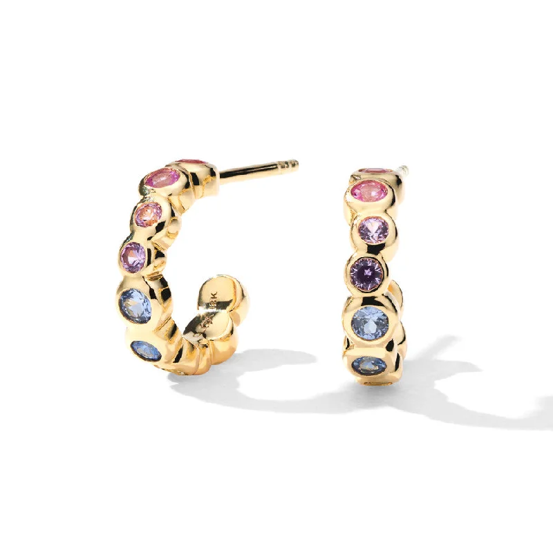 Best hoop earrings with asymmetrical designs for a fashion-forward, avant-garde look-Rainbow Sapphire Starlet Mini Hoop Earrings