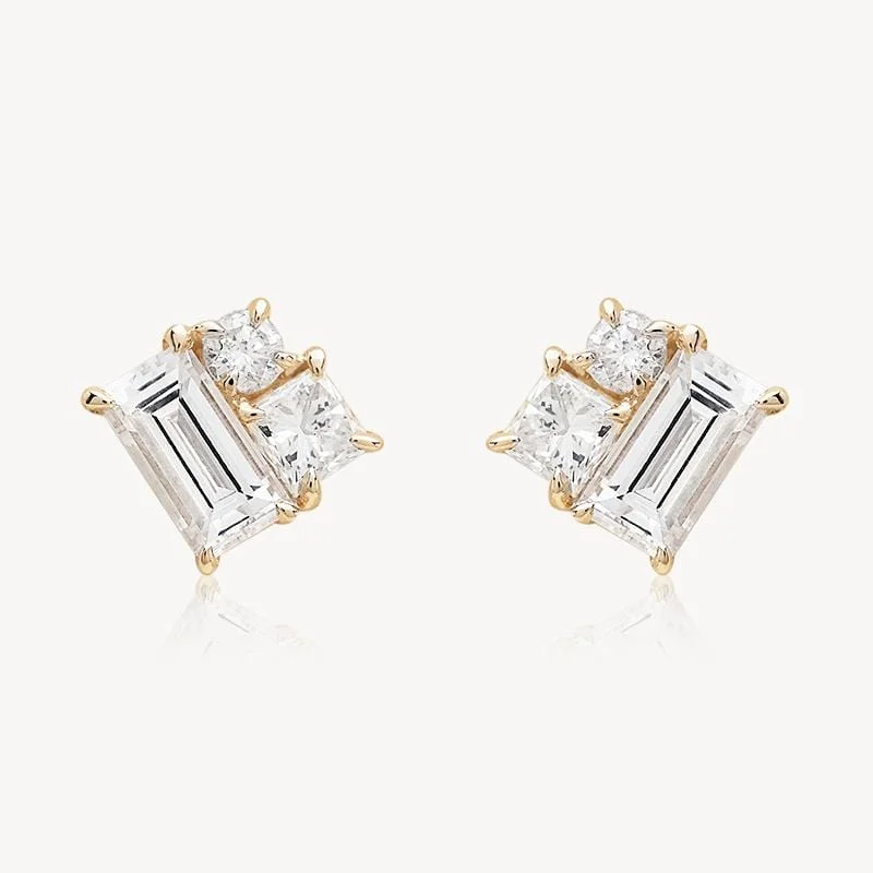 Hoop earrings with polished metal for a shiny and high-quality finish-Geometric Diamond Studs