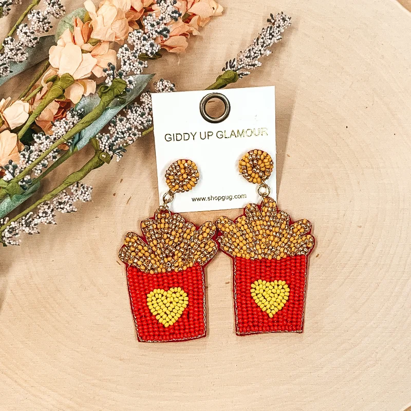 Best hoop earrings with geometric hexagon shapes for a modern, angular look-Good Enough to Eat French Fry Beaded Earrings in Red