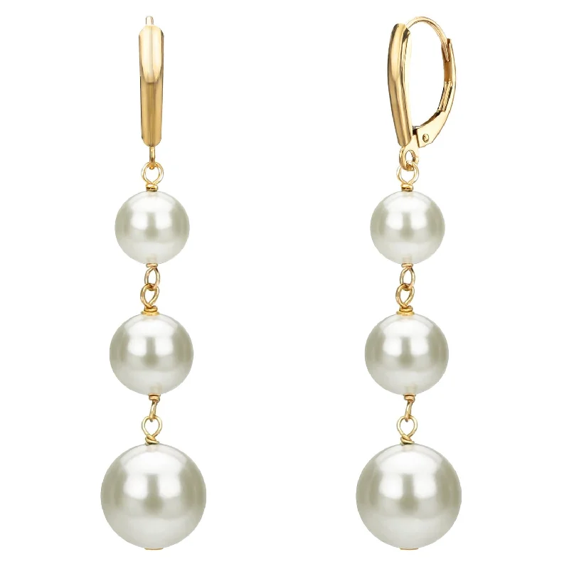 Hoop earrings with diamond-cut surfaces for added sparkle and shine-Graduated-size Freshwater Cultured Pearl Lever-back Earrings 14k Gold