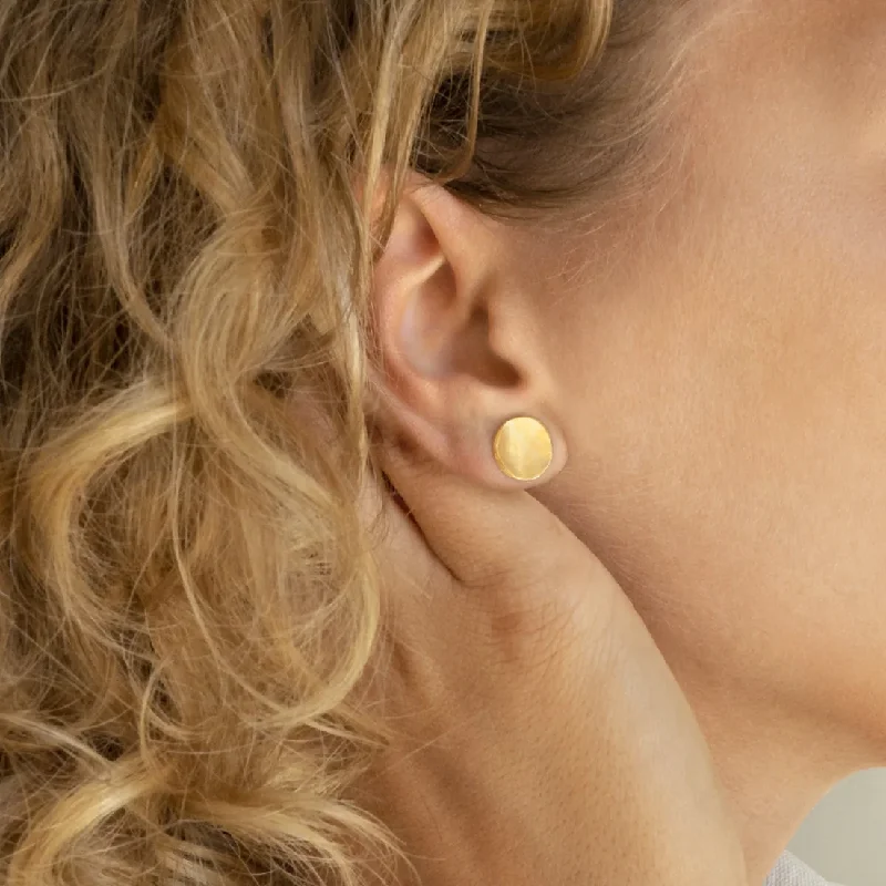 Hoop earrings with snake print designs for an edgy, wild appearance-Hammered Concave Gold Disc Earrings