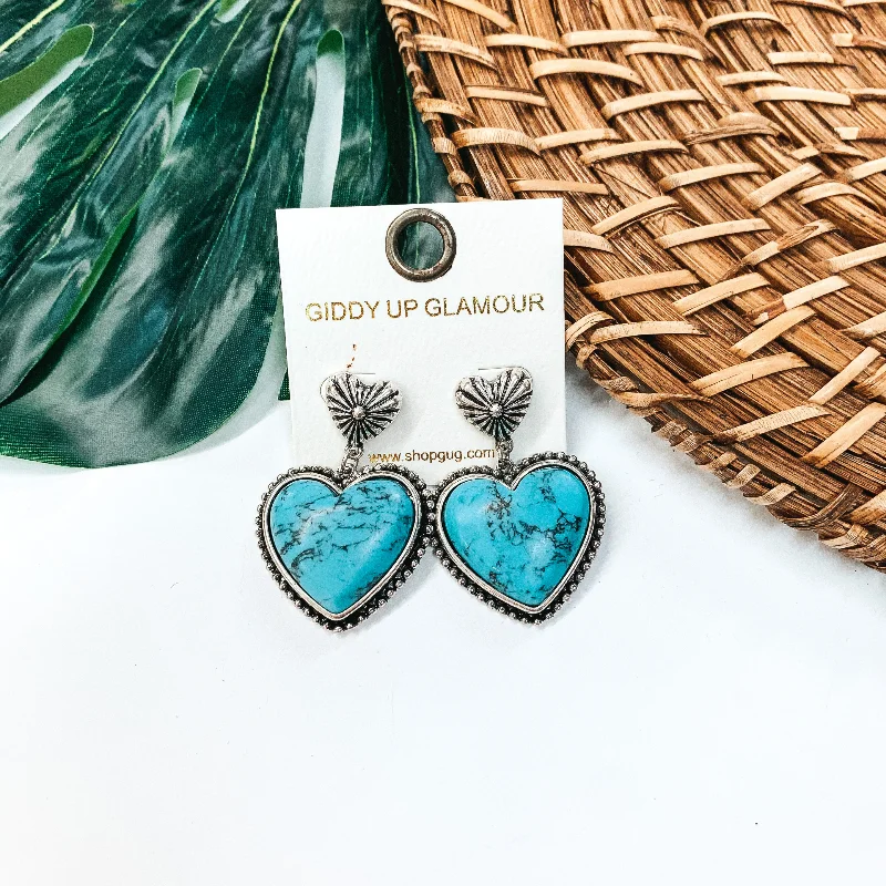 Hoop earrings with infinity loop designs for a continuous and eternal shape-Heart Stone Post Earrings in Turquoise