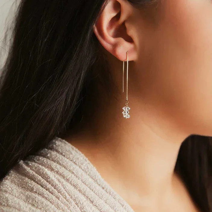 Best hoop earrings with custom designs for a personalized, unique accessory-Herkimer Diamond Threader Earrings - Sterling Silver