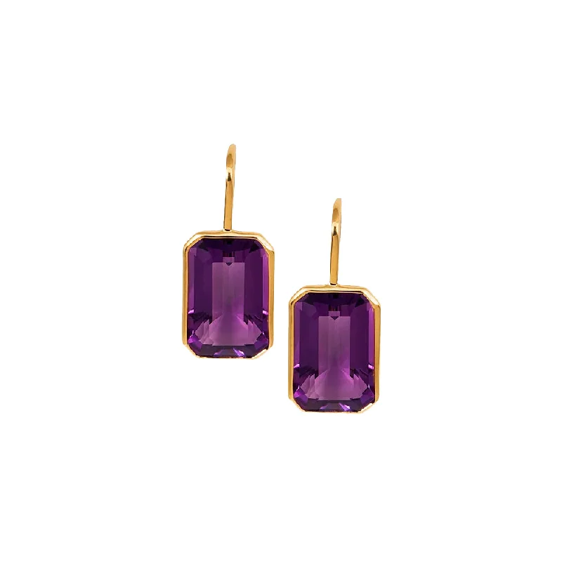 Hoop earrings with abstract shapes for an artistic and creative touch-Amethyst Emerald Cut Earrings on Wire