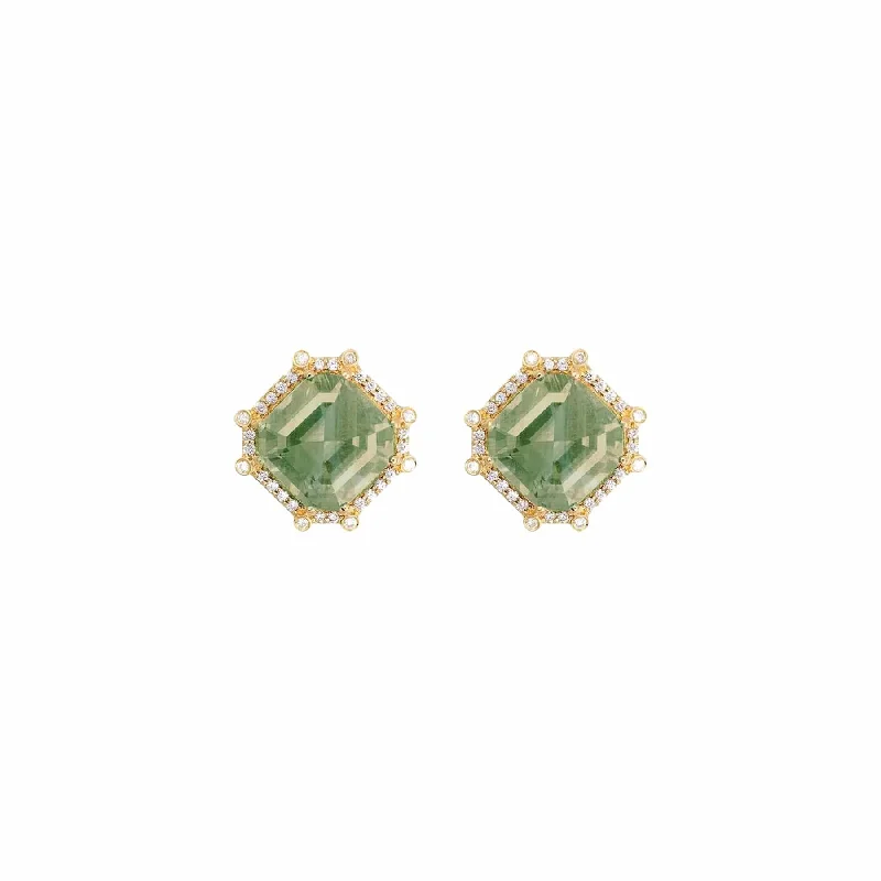 Classic hoop earrings with a thin profile for a sleek and subtle style-Prasiolite & Diamond Gossip Studs