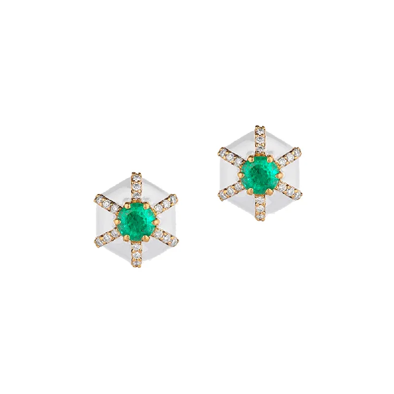 Hoop earrings with removable pendants for a versatile and customizable accessory-Emerald, Diamond, and White Enamel Earrings