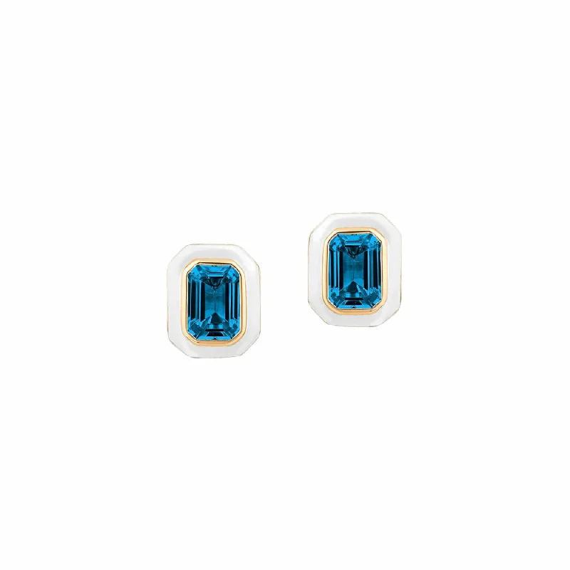 Best hoop earrings with enamel details for a colorful and modern look-London Blue Topaz White Enamel Queen Studs