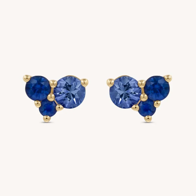 Hoop earrings with oversized designs for a bold, fashion-forward statement-Large Sapphire Ocean Trio Studs