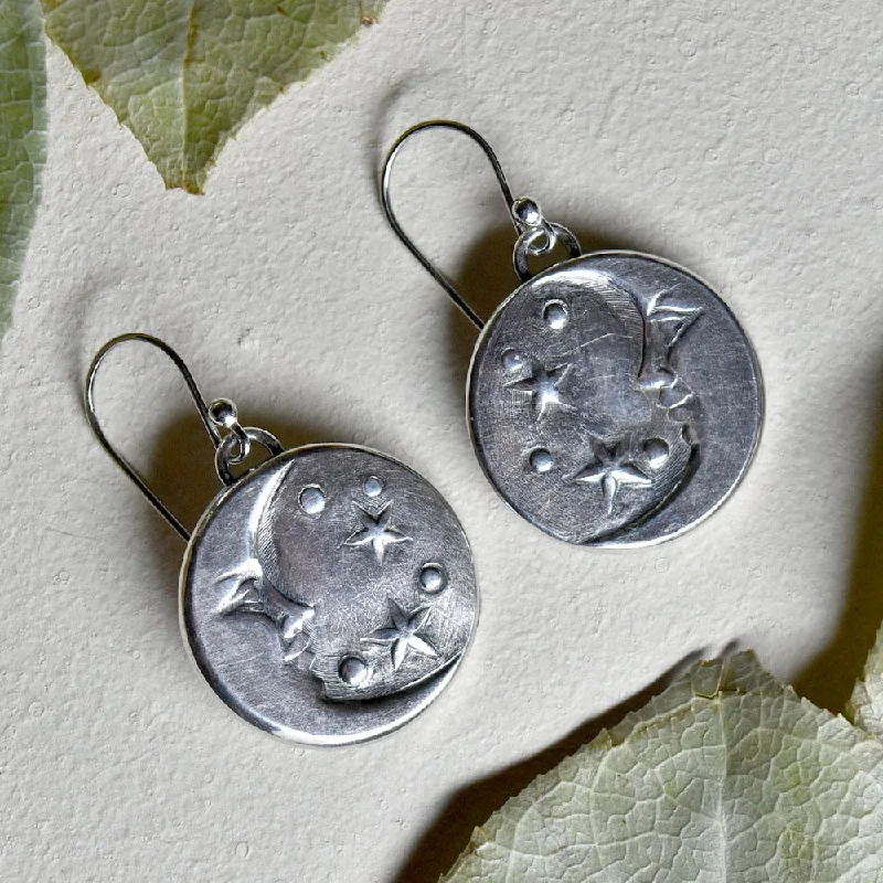 Hoop earrings with artistic filigree designs for an intricate, delicate finish-'Luna' Die Struck Silver Earrings