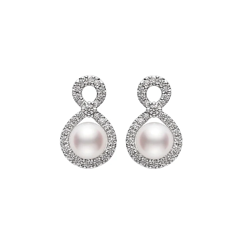 Hoop earrings with artistic filigree designs for an intricate, delicate finish-Ruyi Akoya Cultured Pearl and Diamond Earrings