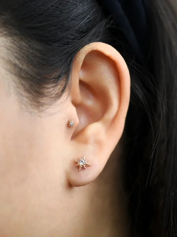 Hoop earrings with diamond-cut surfaces for added sparkle and shine-Micro Aztec Starburst Studs - Clear Topaz & Gold