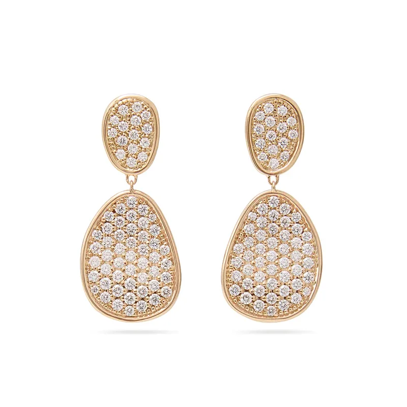 Best hoop earrings with textured silver for a rustic and organic finish-Lunaria Double Drop Pavé Diamond Earrings