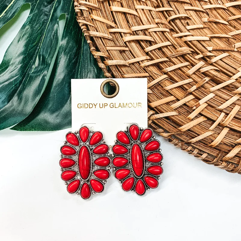 Hoop earrings with crescent moon shapes for a celestial and mystical appearance-Oval Cluster Earrings in Red