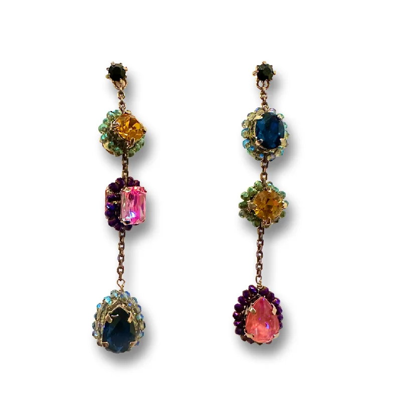 Hoop earrings with diamond-cut surfaces for added sparkle and shine-Paige Rainbow Mix Drop Statement Earrings