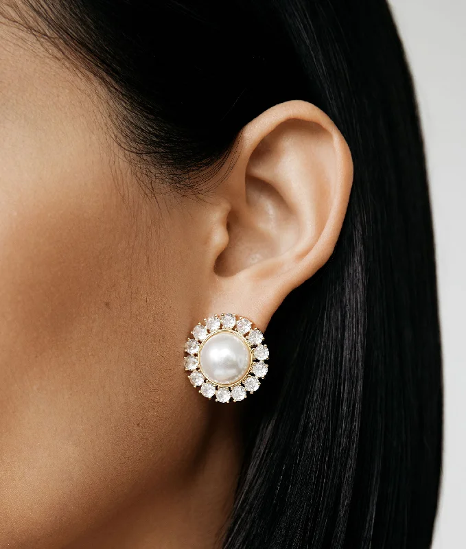 Best hoop earrings with matte finish for a sophisticated, understated design-Pearl Dome Pave Earring