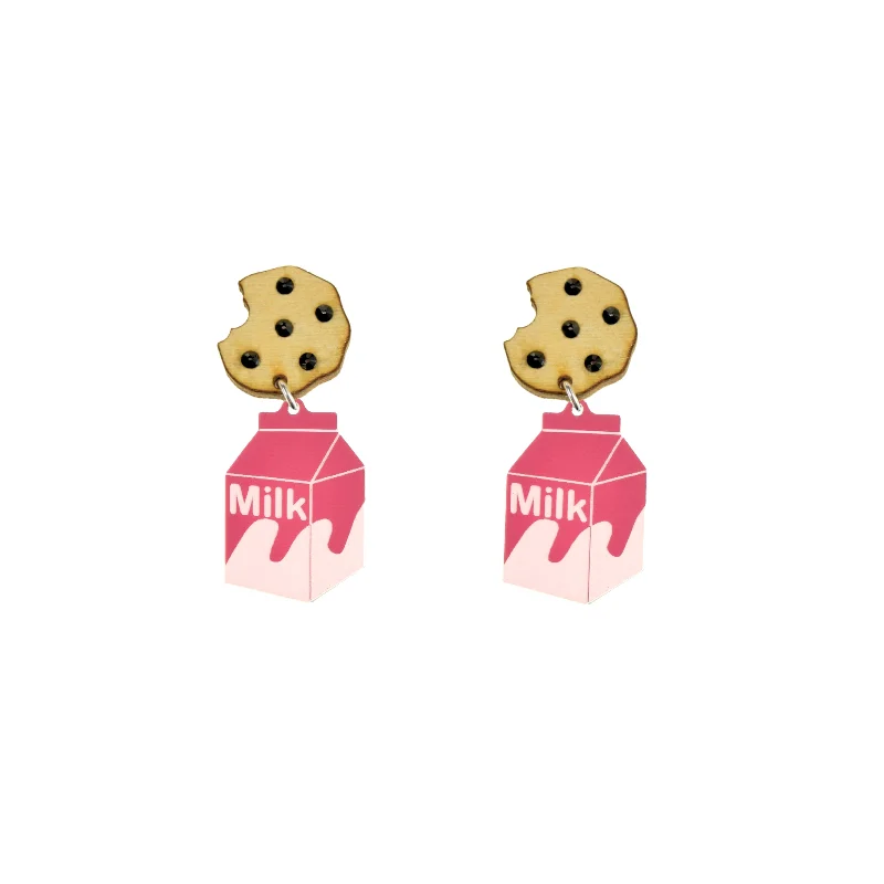 Hoop earrings with rhinestone embellishments for a glamorous and sparkling look-Pink Milk and Cookie Dangle Earrings