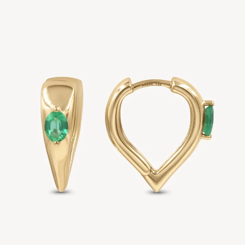 Best hoop earrings with snake-inspired designs for an edgy and fierce vibe-Pointed Emerald Hoops