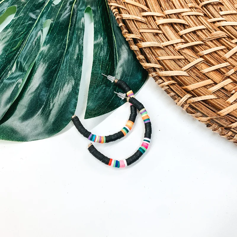 Classic hoop earrings with a thin profile for a sleek and subtle style-Rubber Bead Hoop Earrings in Black | ONLY 1 LEFT!