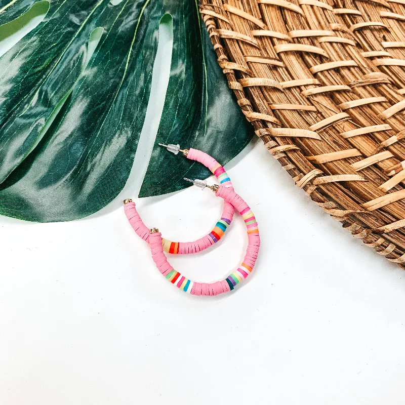 Best hoop earrings with enamel details for a colorful and modern look-Rubber Bead Hoop Earrings in Pink