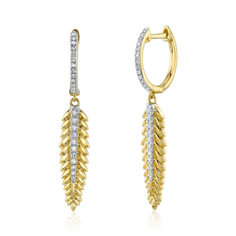 Best hoop earrings with floral designs for a feminine and delicate look-Diamond Feather Earrings