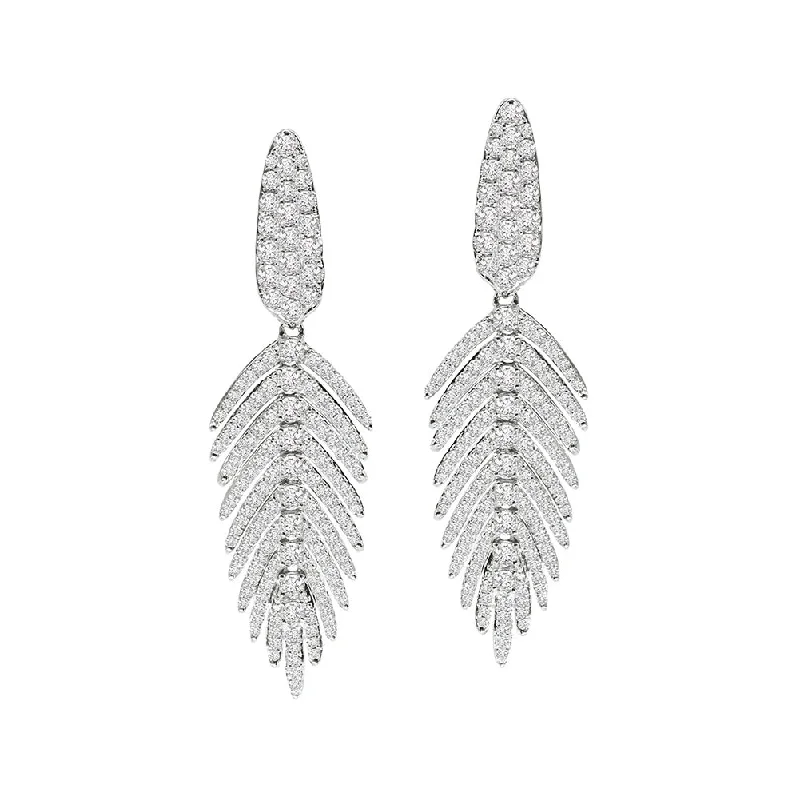 Hoop earrings with polished silver finish for a shiny, modern appeal-Jewels Diamond Feather Earrings