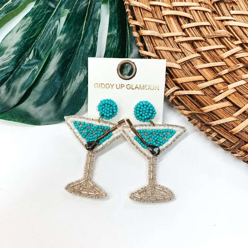 Best hoop earrings with sparkling cubic zirconia for a brilliant, budget-friendly effect-Skyline Date Beaded Martini Earrings in Turquoise