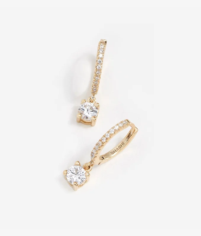 Hoop earrings with crescent moon shapes for a celestial and mystical appearance-Solitaire Pave Huggie