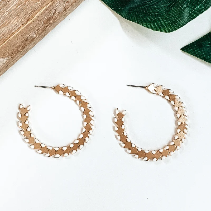 Hoop earrings with luxe velvet finishes for a rich and luxurious touch-Spiked Hoop Earrings in White and Gold