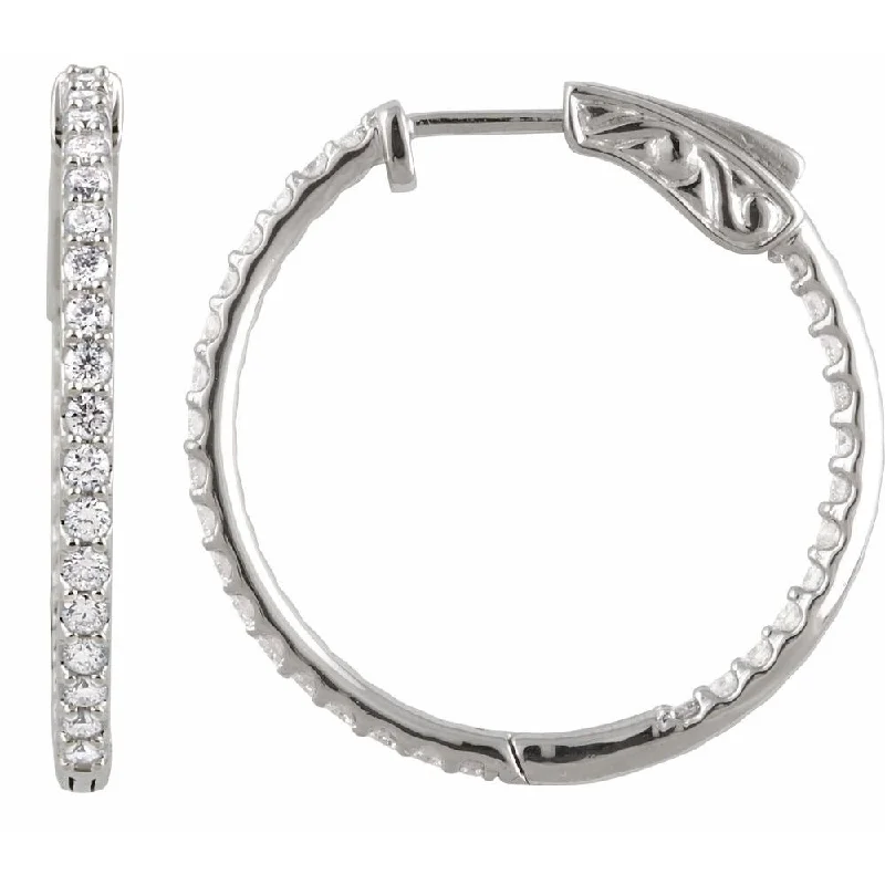 Hoop earrings with braided patterns for a detailed and textured finish-Sterling Silver Cubic Zirconia Inside-Outside 26.5 mm Hoop Earring for Women