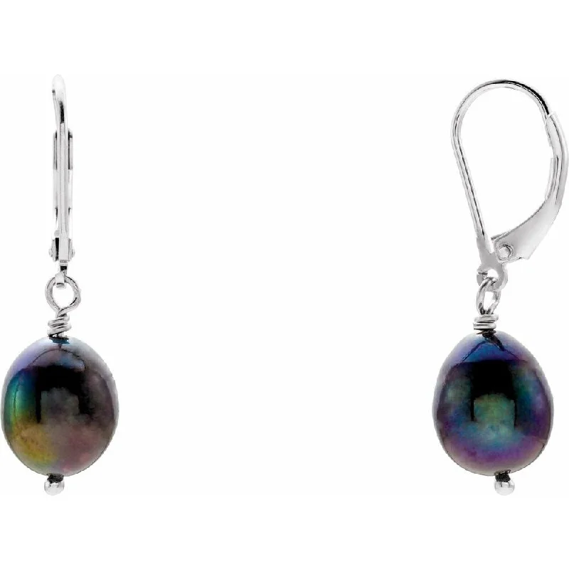 Hoop earrings with tortoiseshell designs for a chic and classic style-Sterling Silver Freshwater Cultured Pearl Lever Back Dangle Earring for Women