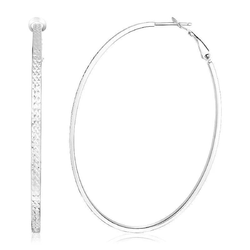 Hoop earrings with heart-shaped frames for a romantic and feminine look-Sterling Silver Large Textured Oval Hoop Earrings