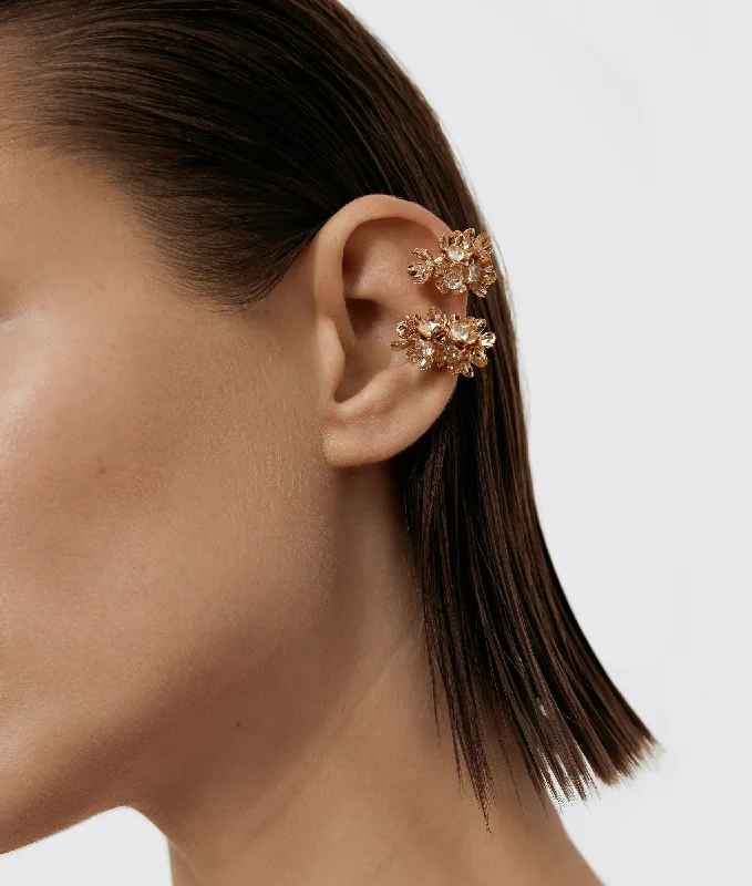 Hoop earrings with crescent moon shapes for a celestial and mystical appearance-Tina Flower Ear Cuff