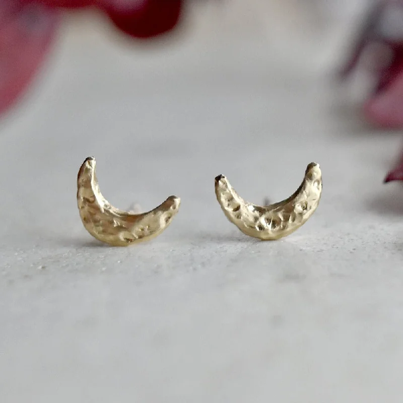 Hoop earrings with textured gold for a refined and sophisticated aesthetic-Tiny Moon Studs