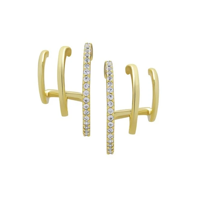 Hoop earrings with braided patterns for a detailed and textured finish-Victoria Townsend Gold over Sterling Silver Lab White Sapphire 3 Row Illusion Half Hoop Earrings