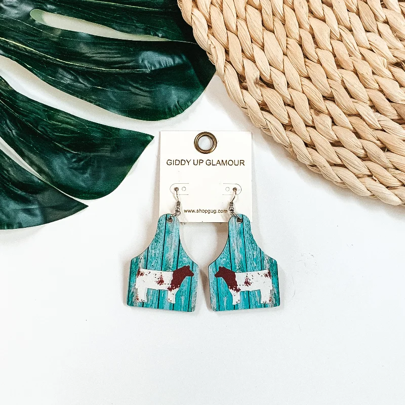 Best hoop earrings with vintage-style detailing for a nostalgic and timeless look-Wooden Cattle Tag in Turquoise