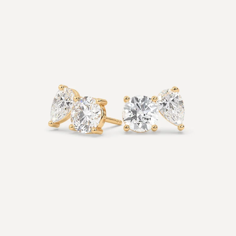 Best hoop earrings with textured silver for a rustic and organic finish-Yellow Gold Toi Et Moi Diamond Earrings