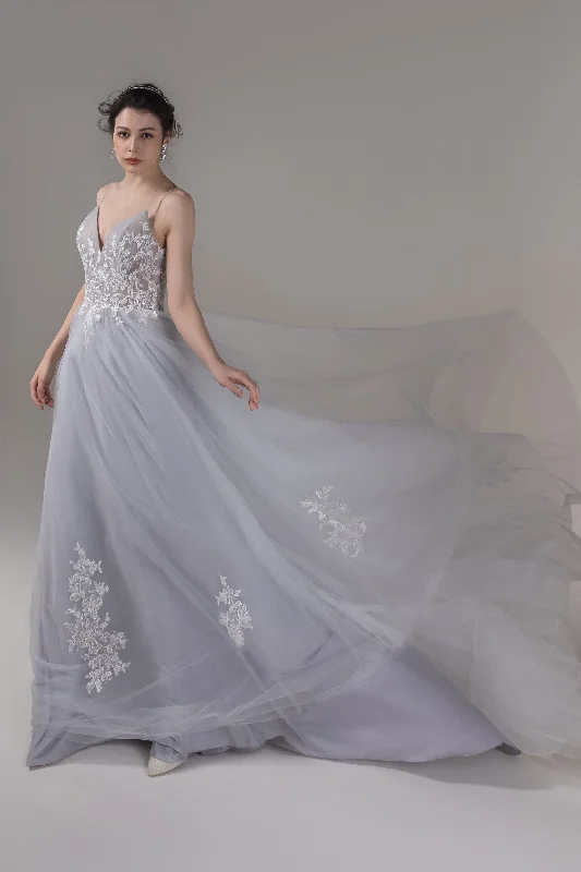 Unique necklaces and pendants with gemstones for a colorful and vibrant statement-A-Line Chapel Train Lace Tulle Wedding Dress CW2807