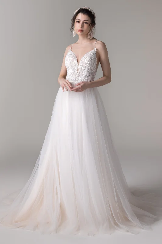 Best necklaces and pendants with adjustable chains for a customizable fit-A-Line Court Train Lace Tulle Wedding Dress CW2785