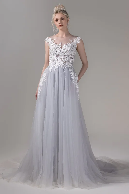 Unique necklaces and pendants with vintage-inspired designs for timeless appeal-A-Line Court Train Lace Tulle Wedding Dress CW2811