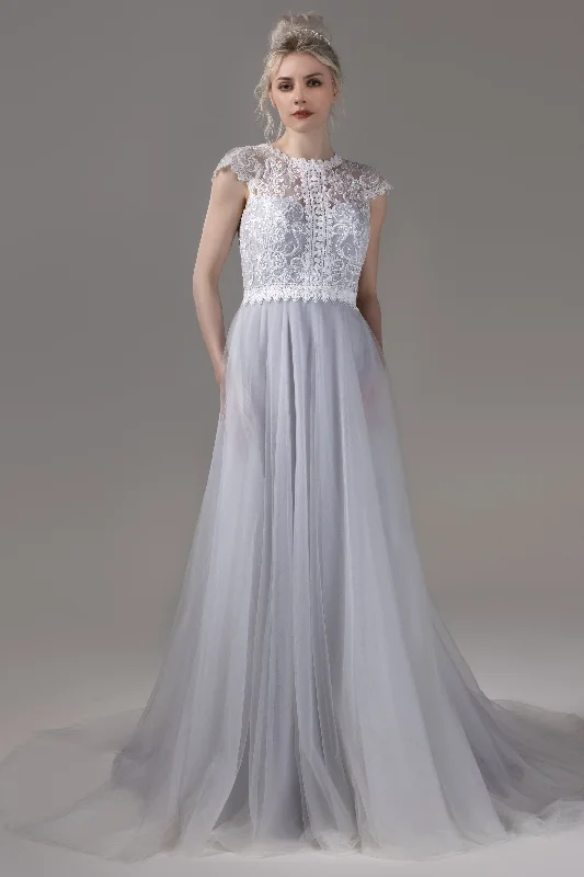 Best necklaces and pendants with glowing moonstone for an ethereal glow-A-Line Court Train Lace Tulle Wedding Dress CW2812