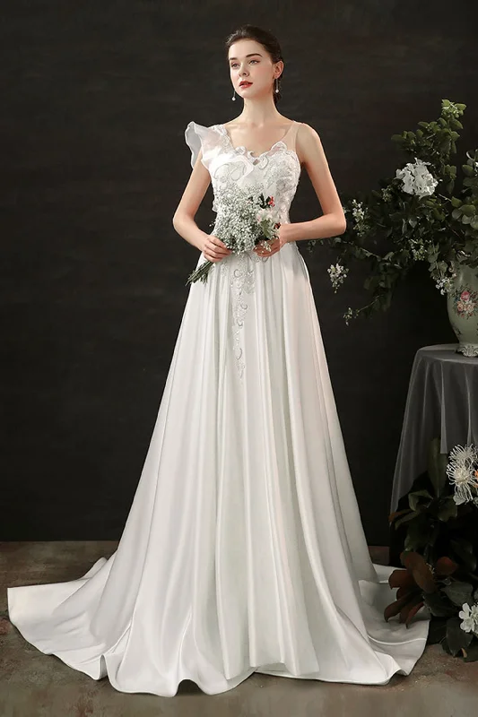 Best necklaces and pendants with intertwined designs for a symbol of unity-A-Line Court Train Satin Wedding Dress CW2683