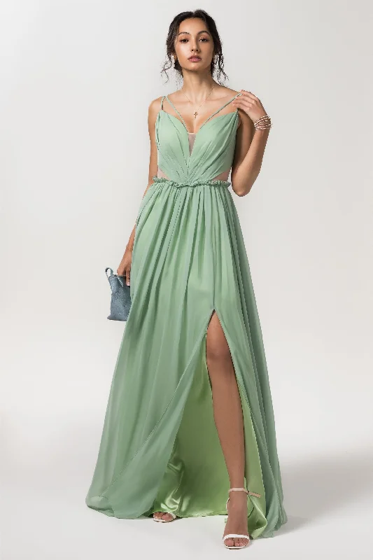 Necklaces and pendants with leaf-shaped designs for an earthy, organic feel-A-Line Floor Length Chiffon Bridesmaid Dress Formal Dresses CB0564